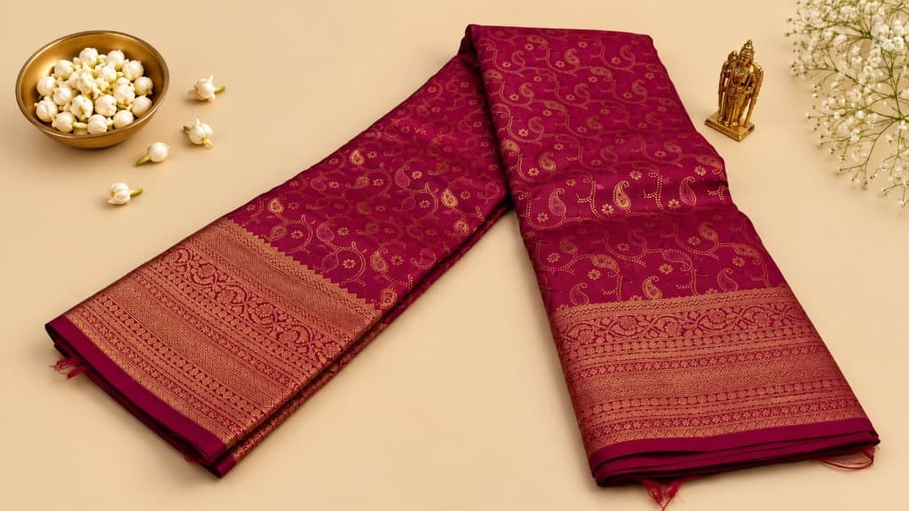 Ruby Carmine Pure Resham Handloom Silk Saree