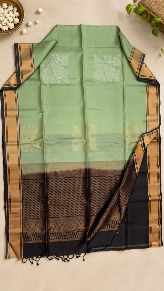 Sage Mint Green Annapakshi Soft Silk Saree