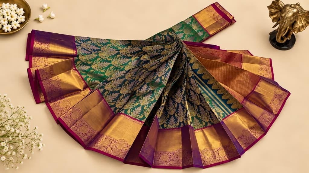 Imperial Emerald Pure Silk Jangla Brocade